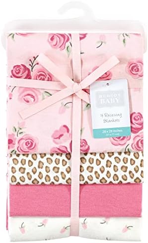 Hudson Baby Unisex Baby Cotton Flannel Receiving Blankets, Blush Rose, One Size - Image 2