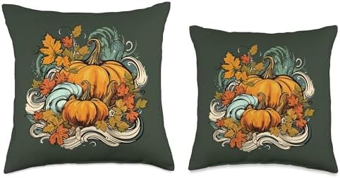 Pumpkins Fall Season Autumn Leaves Thanksgiving Vintage Throw Pillow - Image 3