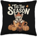 Tis The Season Frenchie Fall Coffee Autumn Pumpkin Spice Throw Pillow by Unknown