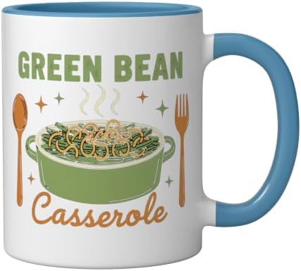 Green Bean Casserole Retro Thanksgiving Dinner Humor Ceramic Mug, Blue/White - Image 2