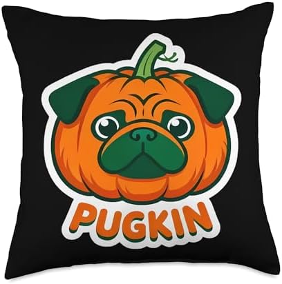 Pugkin Pug Pumpkin Thanksgiving Fall Autumn Pun Owner Joke Throw Pillow by Unknown