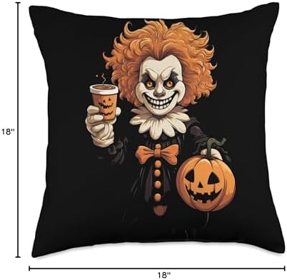 Clown Pumpkin Spice Latte Autumn Thanksgiving Halloween Throw Pillow - Image 4