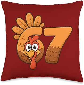 67 Meme Thanksgiving Turkey Day Funny Holiday Six Seven Throw Pillow by Unknown