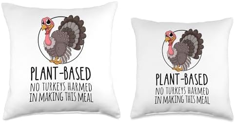 Vegan Vegatarian Veggy Thanksgiving Safe A Turkey Plant-Based Thanksgiving No Turkeys Harmed Making This Meal Throw Pillow, 18x18, Multicolor - Image 3