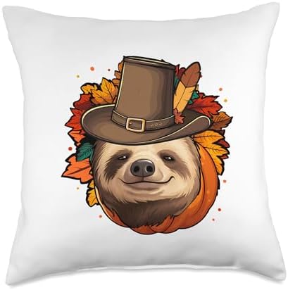 Funny Thanksgiving Sloth Throw Pillow by Unknown