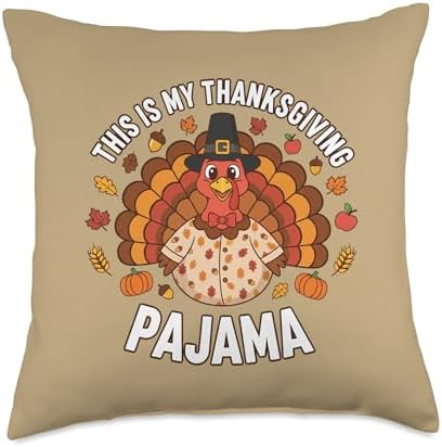 This is My Thanksgiving Pajama, Funny Dad Family Holiday PJ Throw Pillow by Unknown