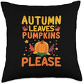 Halloween Thanksgiving Fall Autumn Leaves Pumpkin Please Throw Pillow by Unknown