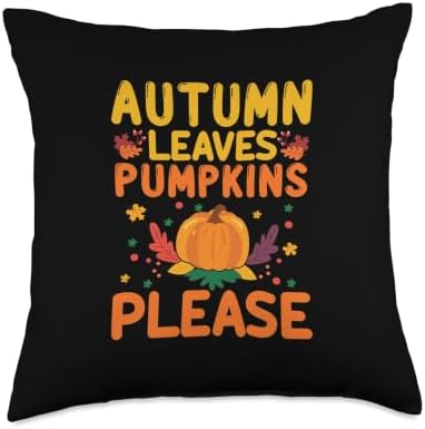 Halloween Thanksgiving Fall Autumn Leaves Pumpkin Please Throw Pillow by Unknown