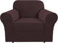 H.VERSAILTEX Stretch Armchair Covers Slipcover 2 Piece Chair Covers for Living Room Furniture Cover Suit for T Cushion/Box Cushion, Spandex Jacquard Fabric Small Checks(Armchair-Standard, Brown)