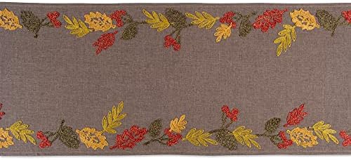 DII Fall Table Décor Embroidered Tabletop for Thanksgiving Dining, Table Runner, 14x108, Shimmering Leaves - Image 2