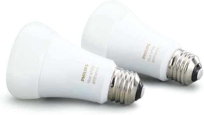 Philips Hue White Ambiance A19 2-Pack 60W Equivalent Dimmable LED Smart Bulbs (Hue Hub Required, Works with Alexa, Apple Homekit & more), Old Version, 2 Bulbs (453092)