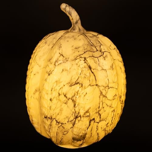 Boston International Handblown Glass Pumpkin with LED Light Thanksgiving Halloween Decorations for Home, Large, Black & White Marble - Image 2