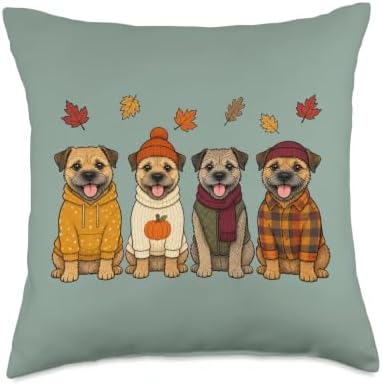 Border Terrier Fall Autumn Season Pumpkin Dog Throw Pillow by Unknown