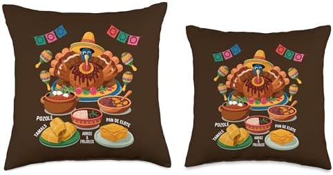 Mexican Thanksgiving Food Idea for Women Funny Turkey Latino Throw Pillow - Image 3