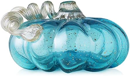 Glitzhome Hand Blown Glass Pumpkin Table Top Home Décor, 4.92", Blue (JK92049)