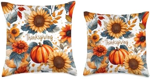 A Thanksgiving Pumpkins and Sunflowers Design, A Cozy Autumn Throw Pillow - Image 3