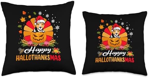 Rat Terrier Hallothanksmas Halloween Thanksgiving Christmas Throw Pillow - Image 3
