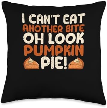 Pumpkin Decor Autumn Foliage Fall Leaves Shirt I Can't Eat Another Bite Look Pumpkin Pie Fall Thanksgiving Throw Pillow, 16x16, Multicolor by Unknown