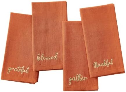 Threadmade Harvest Sentiment Embroidered Napkins, Set of 4, Rust - 17" W x 17" L by ElreneHomeFashions