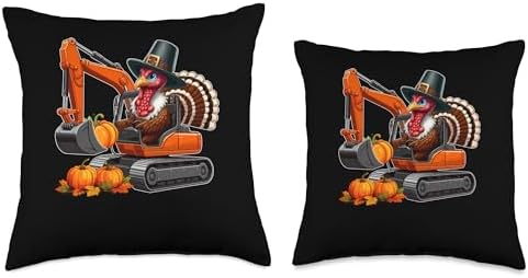 Turkey Driving Excavator Thanksgiving Driver Fall Pumpkins Throw Pillow - Image 3