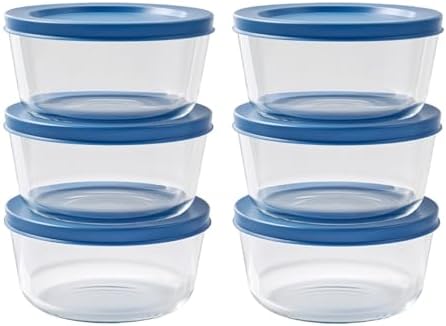 12-Piece Glass Food Storage Containers Set (6 Containers + 6 BPA-Free Lids) | 2-Cup, Leakproof | Microwave, Freezer, Oven & Dishwasher Safe | Ideal for Meal Prep & Pantry Organization, Deep Navy
