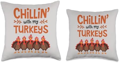 Funny Chillin' with My Turkeys Thanksgiving Throw Pillow - Image 3