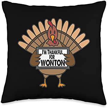 Funny Thanksgiving Turkey Thankful for Wonton Throw Pillow by Unknown