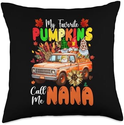 Favorite Pumpkins Call Me Nana Thanksgiving Gnomes Family Throw Pillow by Unknown