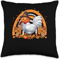 Chicken Fall Pumpkin Cute Head Thanksgiving Flowers Rainbow Throw Pillow by Unknown