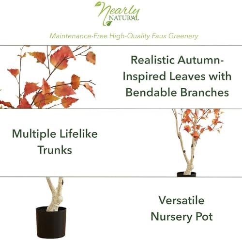 Nearly Natural 6ft Autumn Birch Artificial Fall Tree in Black Nursery Pot - Image 2