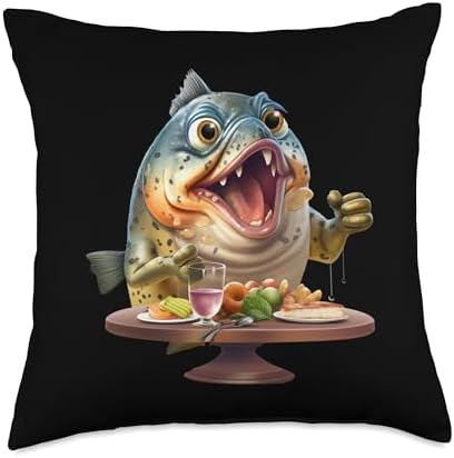 Funny Christmas Thanksgiving fish trout dinner Funny Fish Trout Eating Thanksgiving and Christmas Dinner Throw Pillow, 18x18, Multicolor by Unknown