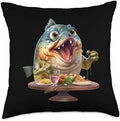 Funny Christmas Thanksgiving fish trout dinner Funny Fish Trout Eating Thanksgiving and Christmas Dinner Throw Pillow, 18x18, Multicolor by Unknown