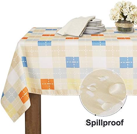 RYB HOME Rectangle Table Cloth Colorful - Spillproof Scratch Resistant Tablecloth for Family Gatherings Party, 60 x 102, Blue Orange - Image 2
