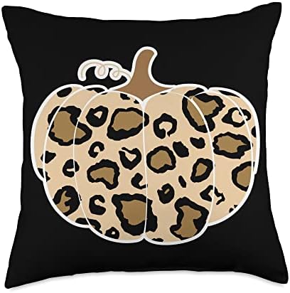 Thanksgiving Pumpkin Harvesting Leopard Print Throw Pillow by Unknown