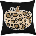 Thanksgiving Pumpkin Harvesting Leopard Print Throw Pillow by Unknown