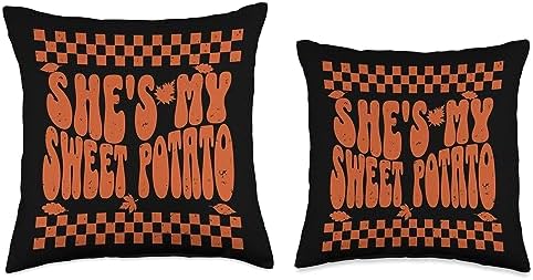 Funny Couple Thanksgiving Sweet Potato I Yam Gifts Couple Thanksgiving Matching She's My Sweet Potato I Yam Throw Pillow, 18x18, Multicolor - Image 3