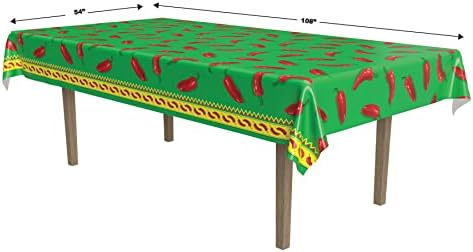 Beistle Chili Pepper Tablecovers, 54” x 108”, 2 Pieces – Plastic Table Cloth, Rectangular Tablecloth, Cinco De Mayo Tablecloth, Fiesta Party Decorations, Cinco De Mayo Decorations,Green/Red/Yellow - Image 2