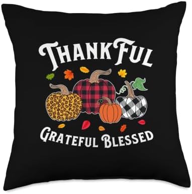 Autumn Fall Thanksgiving Thankful Grateful Blessed Pumpkin Throw Pillow by Unknown