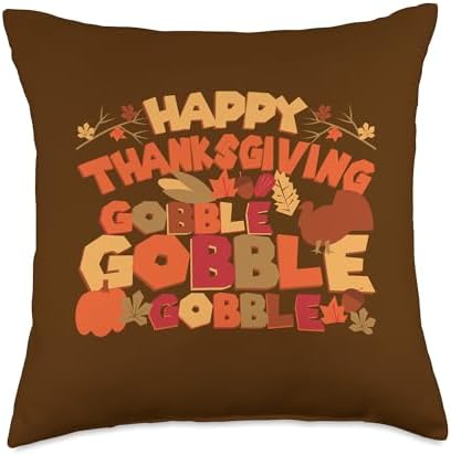 Happy Thanksgiving Gobble Gobble Gobble - Funny Turkey Day Throw Pillow by Unknown