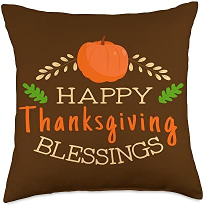 Happy Thanksgiving Blessings Pumpkin Turkey Day 2022 Throw Pillow by Unknown
