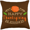 Happy Thanksgiving Blessings Pumpkin Turkey Day 2022 Throw Pillow by Unknown
