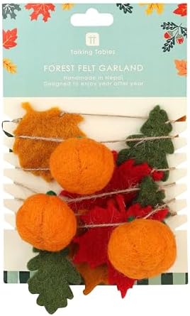 Talking Tables 6.5ft Thanksgiving Fall Indoor Decorations Garland Wool Leaf Garland for Thanksgiving, Halloween, Shelves & Party Décor, Pumpkins and Leaves Home Décor, Handmade - Image 2
