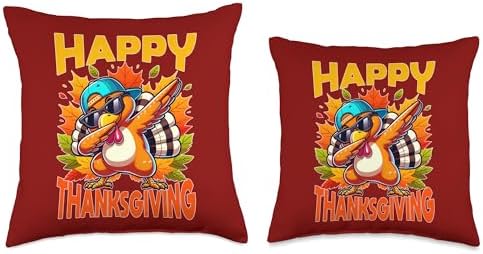 Dabbing Gobble Till You Wobble Thanksgiving Cool Turkey Throw Pillow - Image 3
