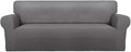 PureFit Stretch Couch Covers for Sofa Large Sofa Slipcovers Light Gray | 1-Piece Spandex Couch cover Soft Couch protector, Sofa cover Washable with Non Skid Foam and Elastic Bottom for Kids, Dogs