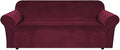 H.VERSAILTEX Stretch Velvet Sofa Covers for 3 Cushion Couch Covers Sofa Slipcovers Furniture Protector Soft with Non Slip Elastic Bottom, Crafted from Thick Comfy Rich Velour (Sofa 72"-90", Burgundy)