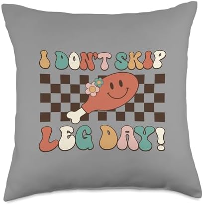 Vixxa Thanksgiving I Don't Skip Leg Day Retro Funny Thanksgiving Women Men Throw Pillow, 18x18, Multicolor by Unknown