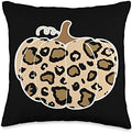 Thanksgiving Pumpkin Harvesting Leopard Print Throw Pillow by Unknown