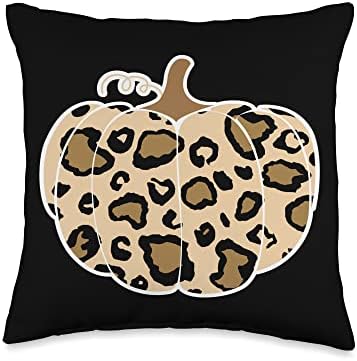 Thanksgiving Pumpkin Harvesting Leopard Print Throw Pillow by Unknown