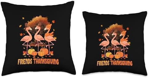 Friends Thanksgiving Three Cute Flamingos Fall Tree Pilgrim Throw Pillow - Image 3