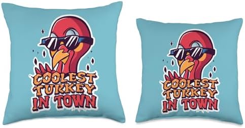 Gobble Gobble Design Co Coolest Turkey in Town Funny Thanksgiving Design Throw Pillow, 16x16, Multicolor - Image 3